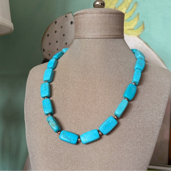Turquoise Prism Beaded Necklace with Rose Gold Beading - Picture 5 of 6